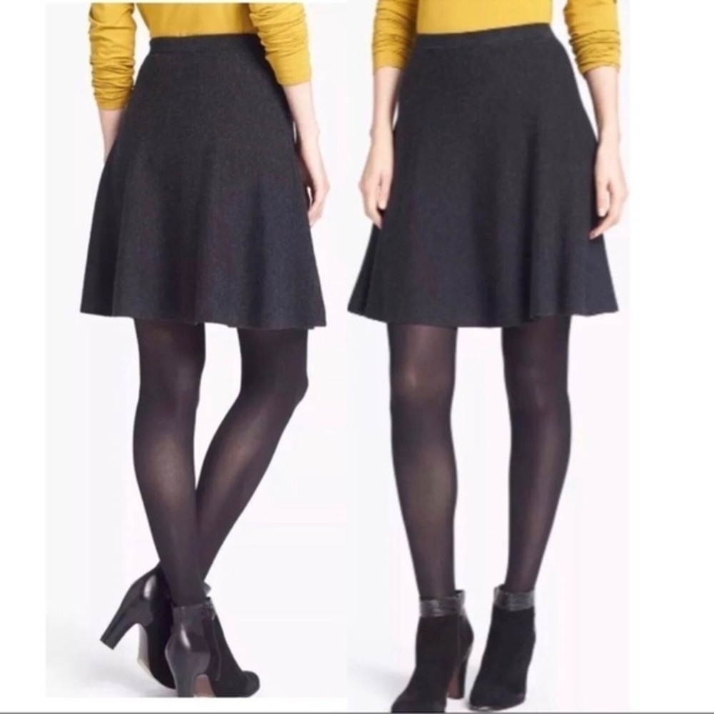 Eileen Fisher Fine Merino Wool Charcoal A-Line Skirt Size Large